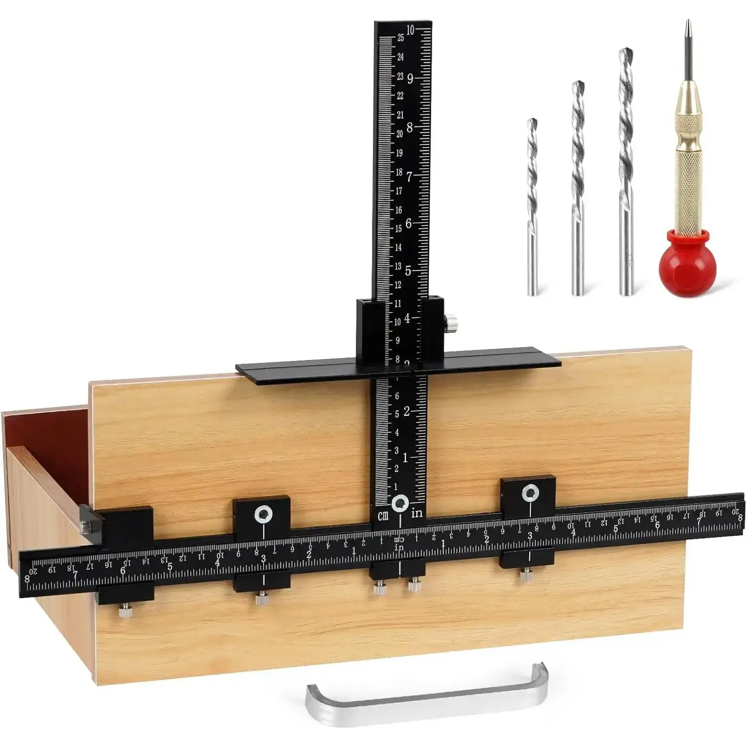 Swiilpo Aluminum Cabinet Hardware Jig, Punch Locator Drill Guide, Drilling Dowelling Guide for Installation of Handles Knobs on Doors and Drawer, Cabinet Template Tool for Handles and PullsQuesear