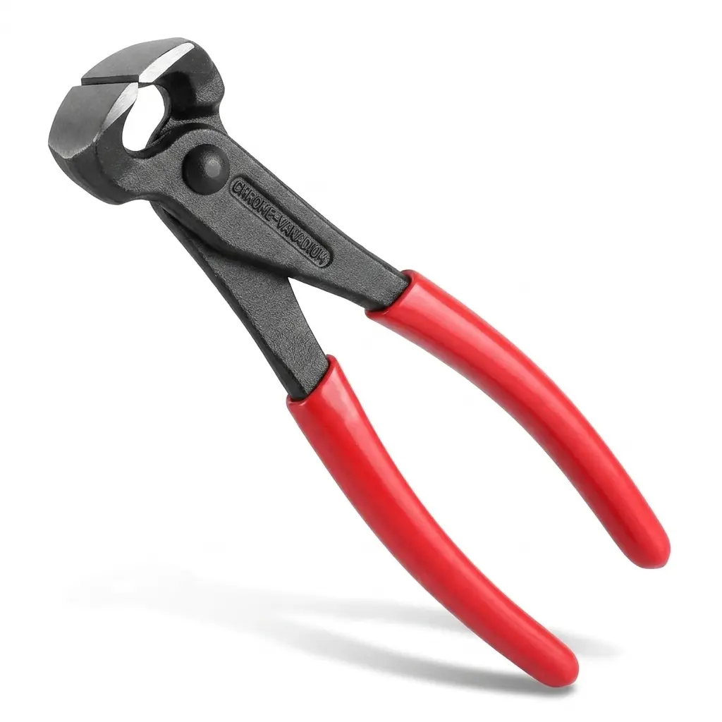 7-Inch Heavy-Duty CR-V Steel End Cutting Pliers - Construction Tool with Polished Head, Red Non-Slip Grip, Flush Cut, Nail Puller, Wire Cutter for Carpenters