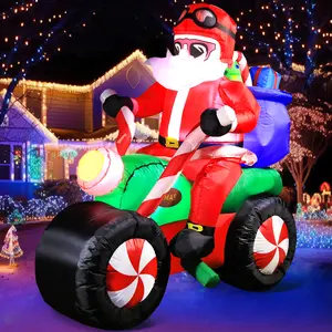 6FT Christmas Inflatables Motorcycle, Santa Claus Ride Motorcycle Blow up Giant Yard Decoration, Outdoor Built-in LED Lights Party Lawn Holiday Winter Decor