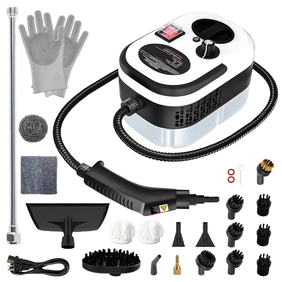 2500W Ultra-Powerful Labor-Saving Handheld Steam Cleaner - High-Temperature Pressurized Compact Multi-Head Portable Steam Machine with Brush Heads for Home Kitchen Grease, Car Detailing