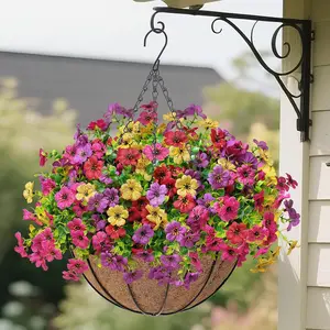 8-Piece Violet Artificial Flowers Set, Spring Summer Decorative Plants, Easy Install & Clean Hanging Baskets for Home Garden Outdoor Indoor, Decorative Flower Arrangement