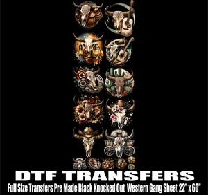 Premade Western Black Knocked Out Gangsheet | DTF transfers | Ready to press | Direct to film Transfer | Quick shipping| Premade gang sheet