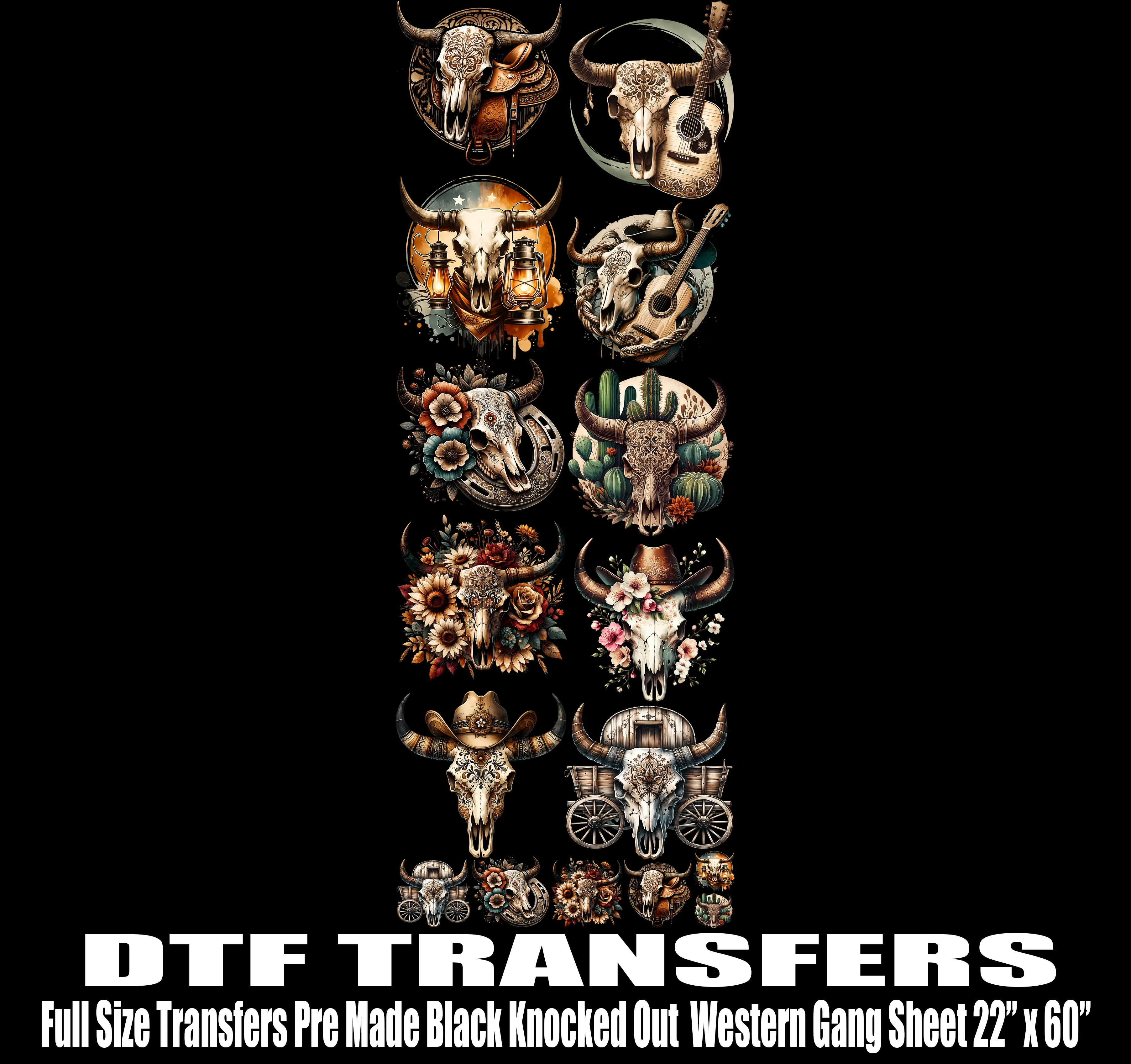 Western 1 Black Knocked Out - Premade Gang sheet | DTF transfers | Ready to press | Direct to film Transfer | Quick shipping| Premade gang sheet