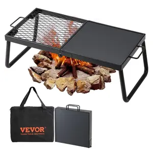 Folding Campfire Grill with Heavy-Duty Steel Mesh Grate, 22.4in Portable Legged Grilling Rack for Fire Pits, Open Flame Cooking Tool, Outdoor Camping Supplies with Carrying Bag
