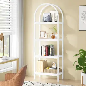 LITTLE TREE Book Shelf, 5-Tire Tall Bookcase, 74" Wooden Display Shelves with Metal Frame for Living Room, Modern Standing Bookshelves for Bedroom, Black Narrow Office Shelf