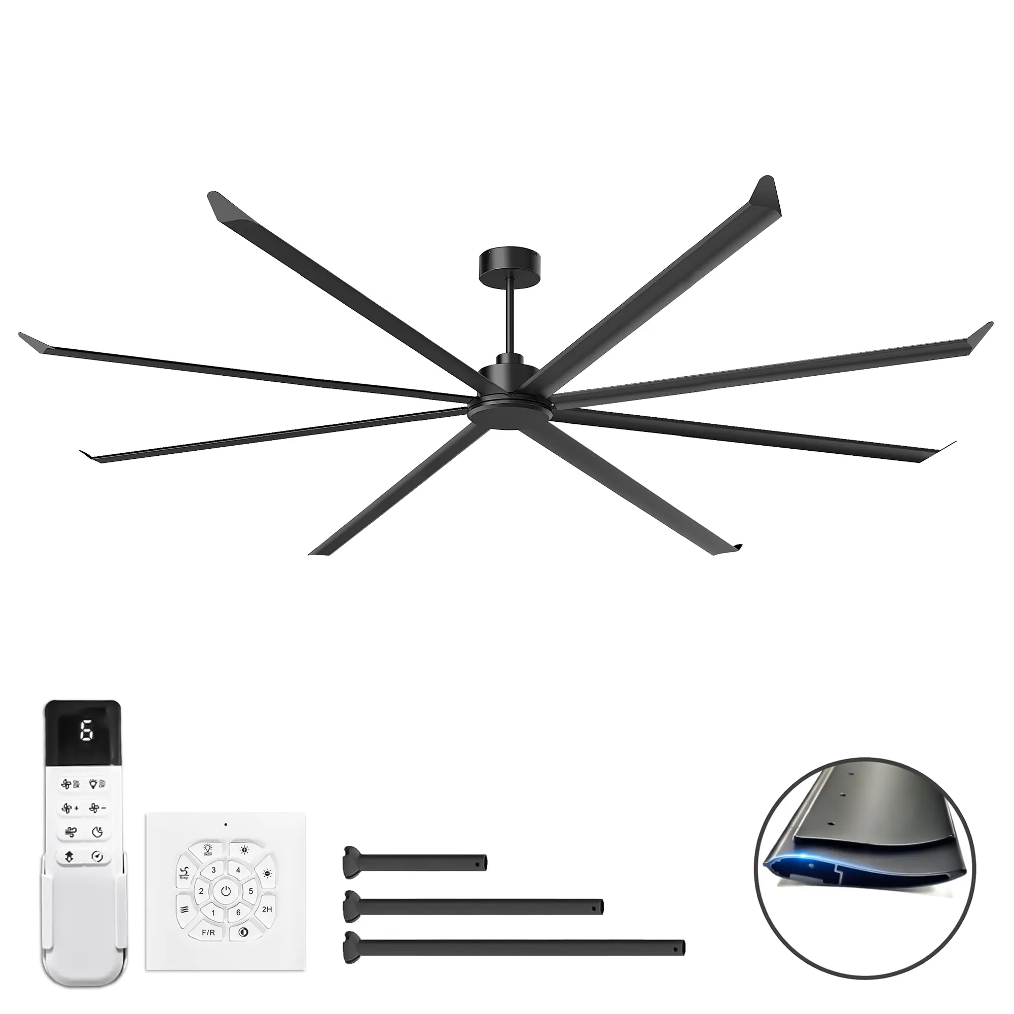 NookNova 120 Inch Oversize Commercial Black Ceiling Fan, 6 Speed Quiet DC Motor Remote Control Heavy Duty Vent Fan for Porch Garage Shop Factory Warehouse