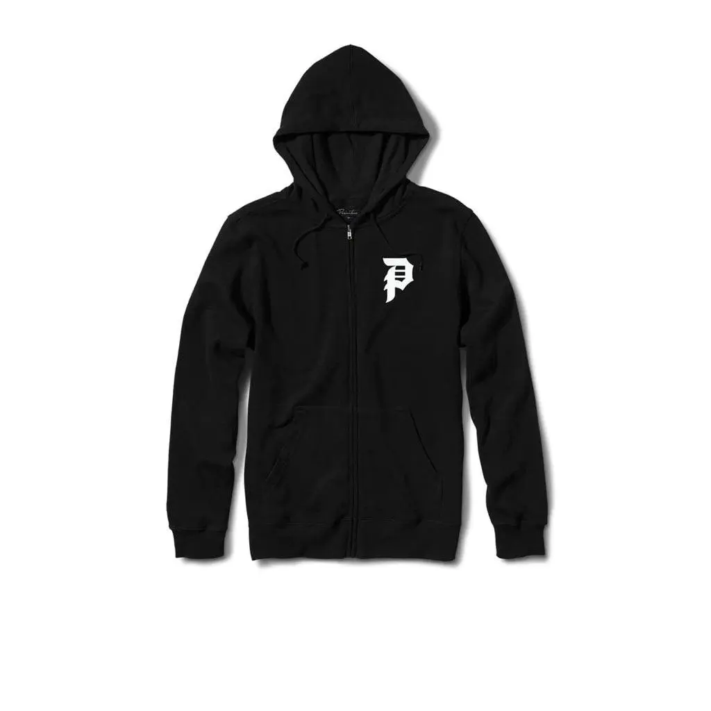 Primitive Skateboarding Men's Long Sleeve Dirty P Graphic Zip-Up Hoodie - Kangaroo Pockets, Adjustable Hood, Graphic Statement Apparel Tops Sweatshirt