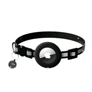 Pet Cat Collar Reflective Strip Airtag Holder Bell Adjustable with Reflective Strips and Bell Feature