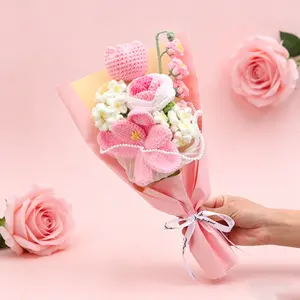 Handmade Crochet Flower Bouquet, Decorative Yarn Tulips Roses Daisies, Perfect Gift for Teachers Mothers Wives, Unique Handcrafted Floral Arrangement