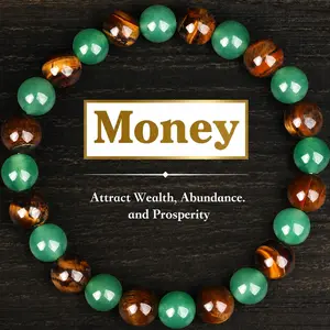 1pc Money Attraction & Protection Bracelet, Tiger Eye & Green Aventurine Natural Bracelet, Fashion Luxury Jewelry, Friendship & Encouragement Gift, Colorblock Beaded Bracelet