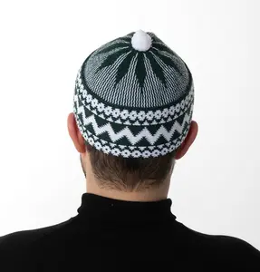 Men's Premium Islamic Haji Knitted Kufi - Dark Green