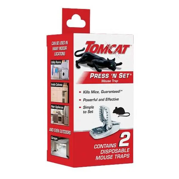 Tomcat Press ‘N Set Mouse Trap - Easy One-Touch Set, No-Touch Disposal, 2-pack