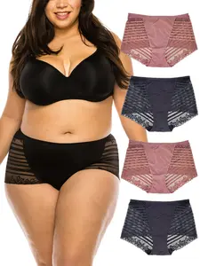 B2BODY Womens Panties Lace Boy Shorts Underwear Small to Plus Size 4 Pack Sexy Sheer Lingerie
