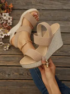 Women's 2026 Summer Vacation Essential Stylish Elastic Double Strap Espadrille Wedge Sandals, Ankle Strap Platform Footwear for Beach, Poolside & Casual Summer Days