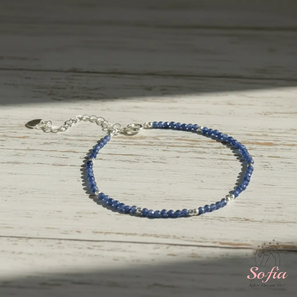 SofiaDesignsBoutique Women's Minimalist Style Handmade Beaded Bracelet-Anklet - 2mm Faceted Natural Iolite Gemstone, Unisex Boho Chic Adjustable, No Clasp, 6-7.5in Wrist Fit, Daily Wear, Valentine's Day Natural Crystal Jewelry Accessory, Boho Chic Style,,
