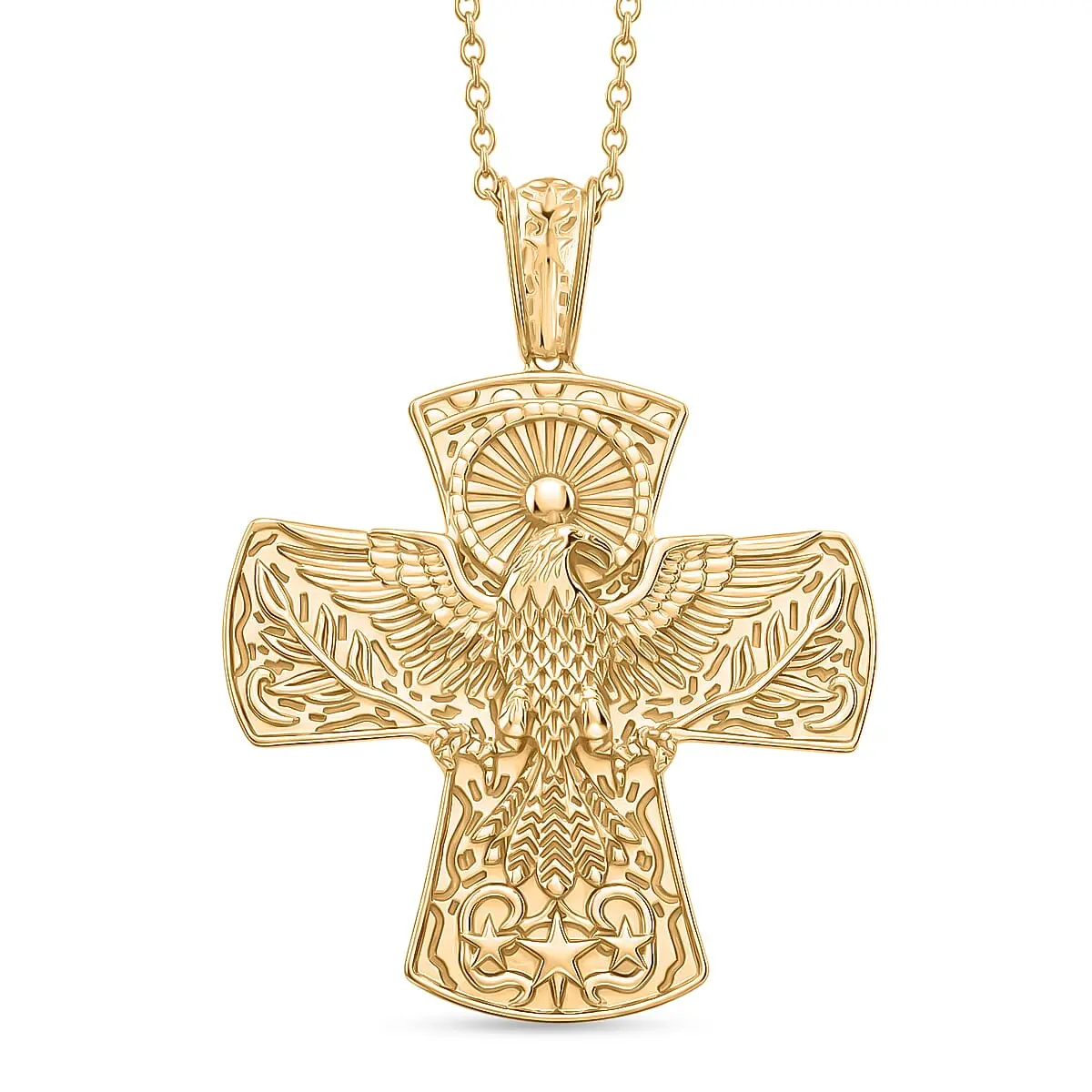Ever Bronzella Collection Cross Pendant in 18K YG Plated Bronze with ION Plated YG Stainless Steel Necklace (20 Inches)