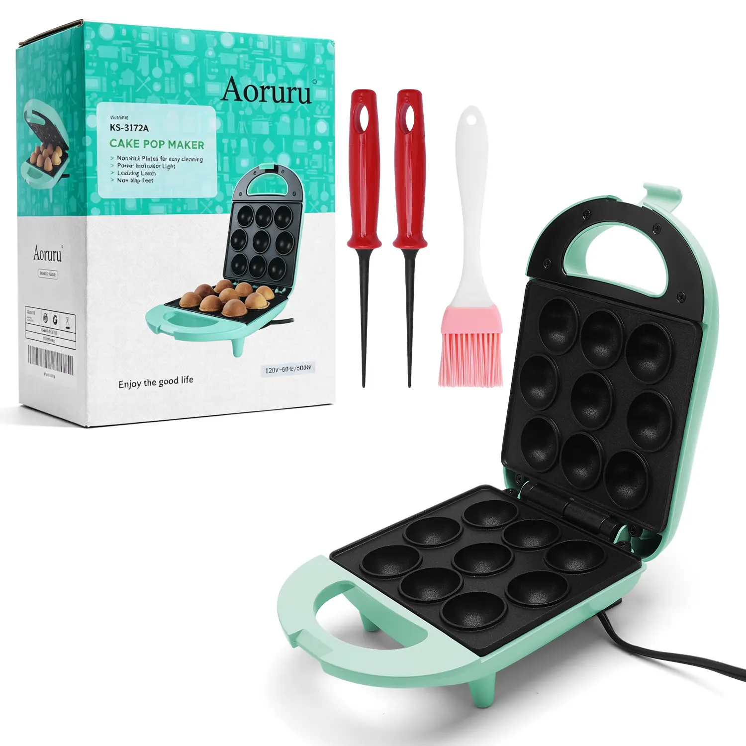 Electric Cake Pop Maker with Complete Baking Tools, Non-Stick 9-Cavity Mini Cake Lollipop Machine for DIY Home Dessert & Party Treats