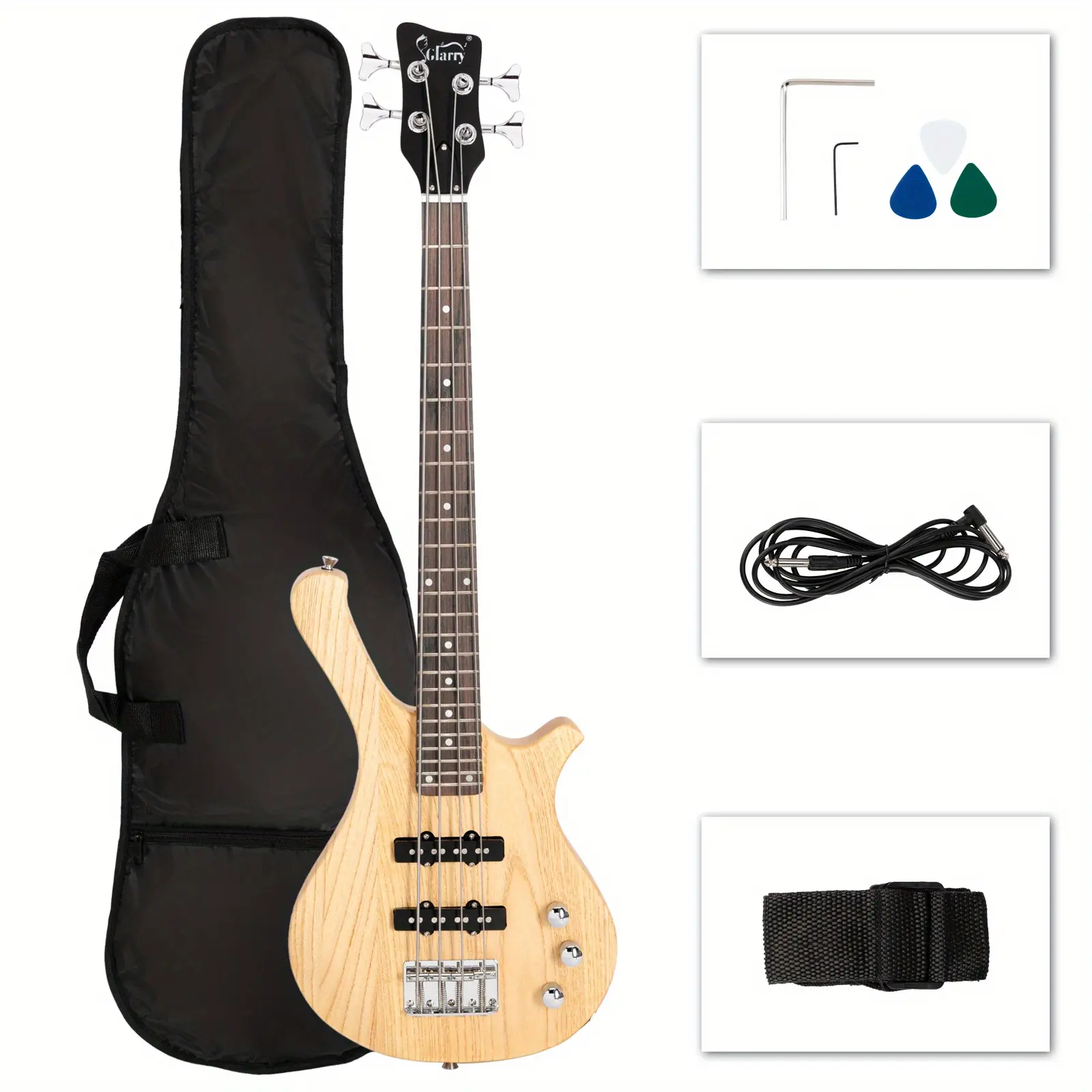 GW101 36in Scale Length Electric Bass Guitar - Mahogany Body, Maple Components, 25.5in Scale, Rosewood-Peroba Fretboard (9.5in Radius), 2 Single-Coil Pickups, 24 Frets, 1.4in Nut Width, 36V Safe USB-Powered, with Gig Bag & Strap, Red