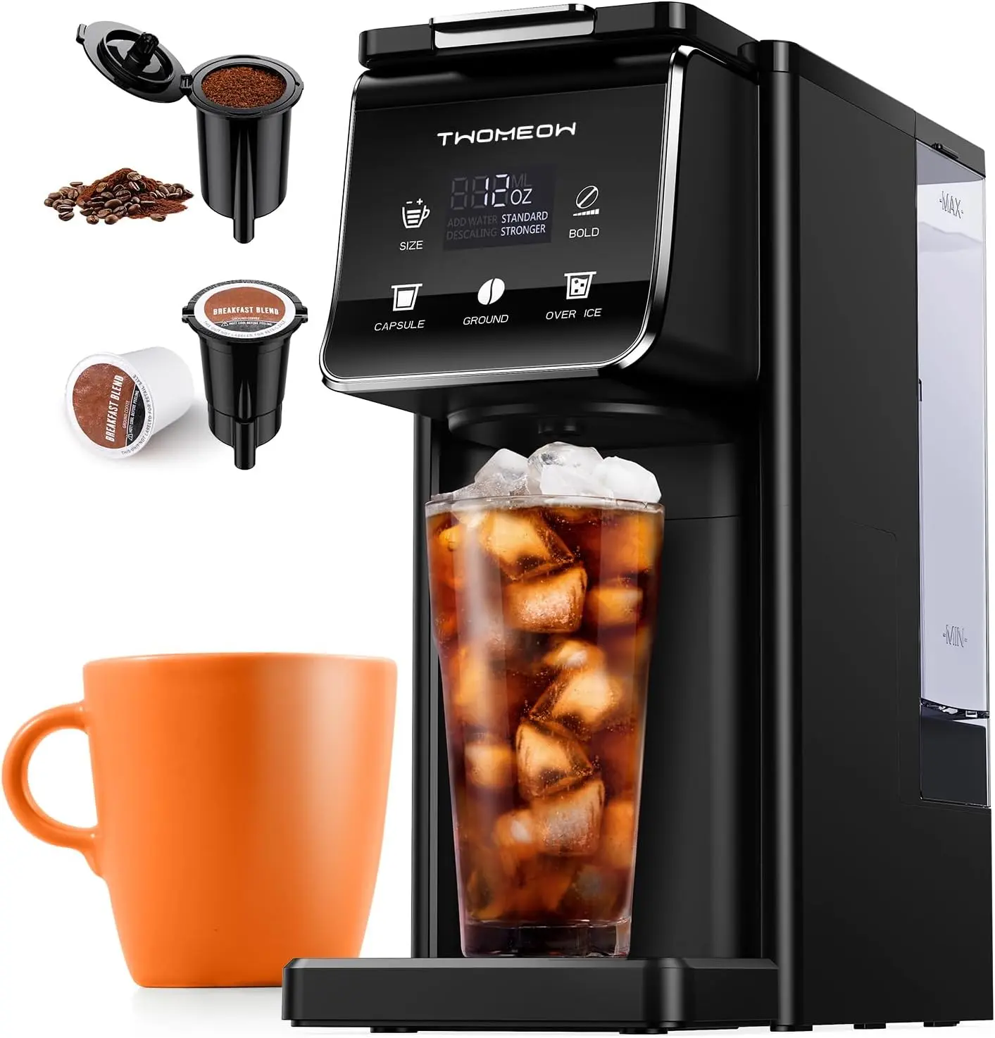 K Cup Coffee Maker for Hot & Iced Coffee, Single Serve Brewer Coffee Machine for K-Cup and Grounds, 52 Oz Removable Water Tank, 6 to 14oz Brew Size, Pod Coffee Machine With Reusable Filter