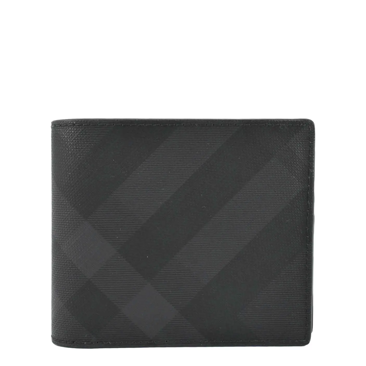 Pre-owned BURBERRY Print Canvas Small Leather Goods London Check Bi Fold Wallet Black
