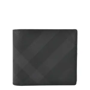 Pre-owned BURBERRY Print Canvas Small Leather Goods London Check Bi Fold Wallet Black