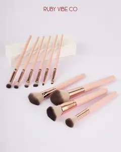 [RUBY VIBE CO] Perfect10 Pro Artistry Brush Set 10-Piece Full-Face Makeup Brushes for Foundation Concealer Eye & Lip Application Essential Tools
