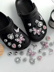 Elegant Silver Hole Shoe Clips Set, Butterfly Crown Heart Decorations, Trendy Hole Shoes Accessories, Decorative Shoe Accessories, Shoe Charms, Shoe Embellishment Set, 16 Pieces