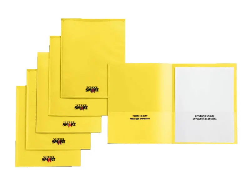 School Smart 1540636 Heavy-Duty Take Home Folder, Yellow - Pack of 24, with Business Card Holder Slot, Embossed Border, Maximum Protection, 2 Full-Size View Pockets