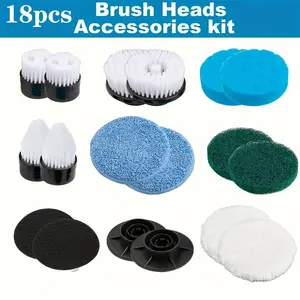 18pcs Replaceable Brush Head Accessories Kit, Suitable for Electric Rotating Washer, Cleaning Parts, Cleaning Supplies, Scrubbing Spin Brush, Scrub Brush Refills