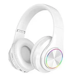 Kik_LED Bluetooth Wireless Foldable Headphone Headset with Built in Mic for Adults Children Work Home School for Universal Cell Phones, Laptop, Tablet, and More (White)