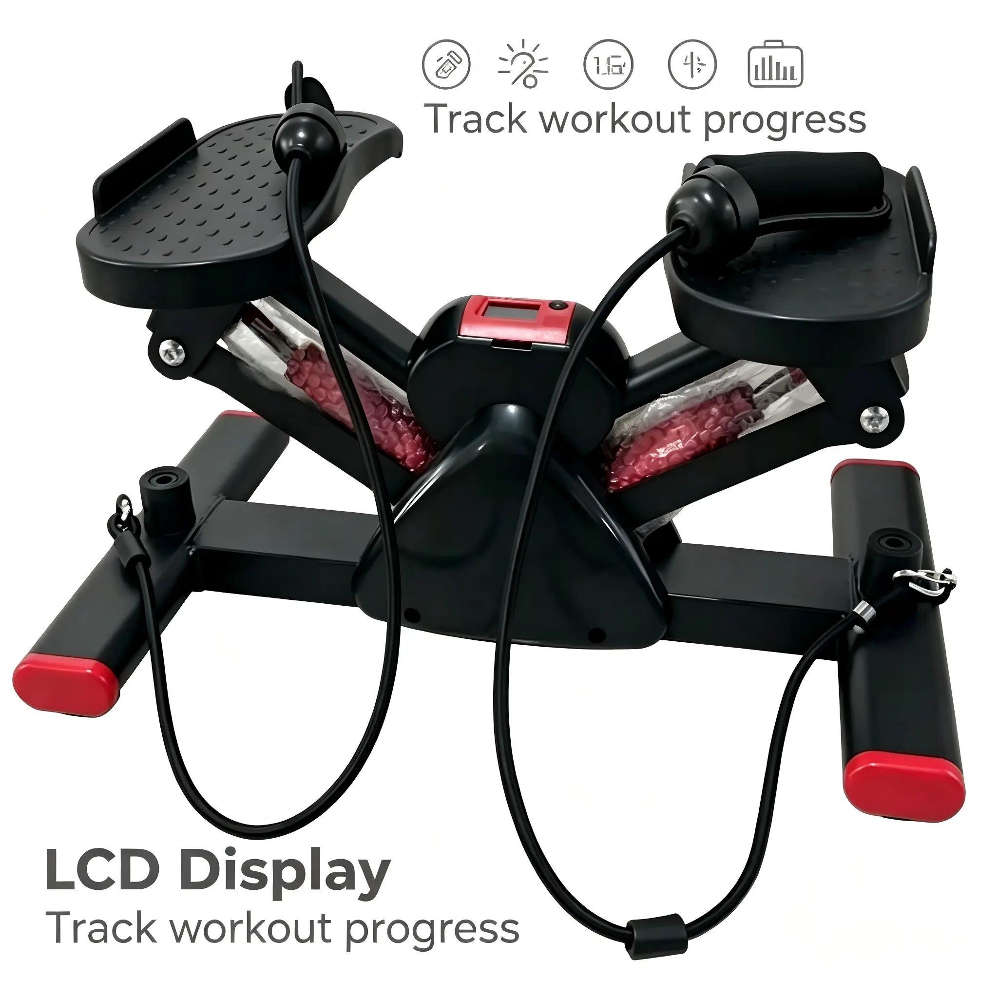 Hydraulic Mini  with Resistance Bands, Smart LCD Digital Display, Non-Slip Large Pedals - Portable Foldable Home/Under Desk Fitness Exercise Equipment pendulum squat treadmill vibration plates twister ab machine stepper stair