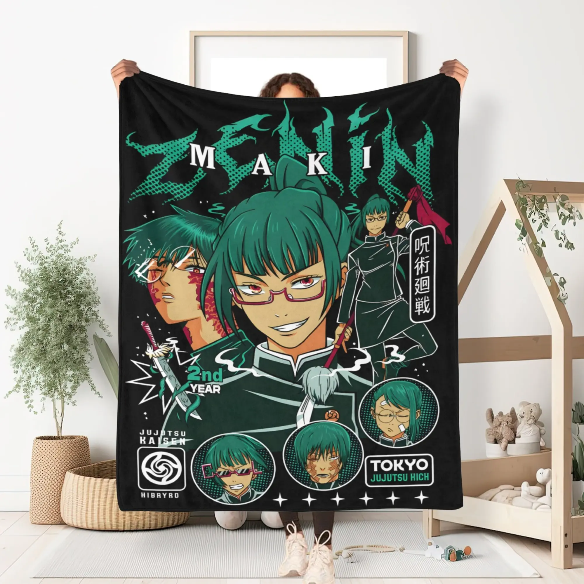 Jujutsu Kaisen Maki Zenin Soft Flannel Blanket - 2nd Year Sorcerer Anime Throw for Dorm Bed, Ultra Soft, Lightweight Breathable Textile Throw for Bedroom, Cute Gift for Teen  Anime Lovers