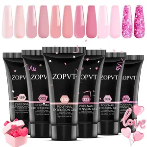 Poly Nail Gel Set, Nail Extension Kit, 6 Colors Confetti Series, Nude Glitter Color, Polyester Extension Gel, UV Nail Gel, Summer Manicure DIY Home Salon Beauty Gift, Polygel Nail Kits