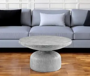 30 in Gray Cement Round Pedestal Coffee Table – Concrete Center Table