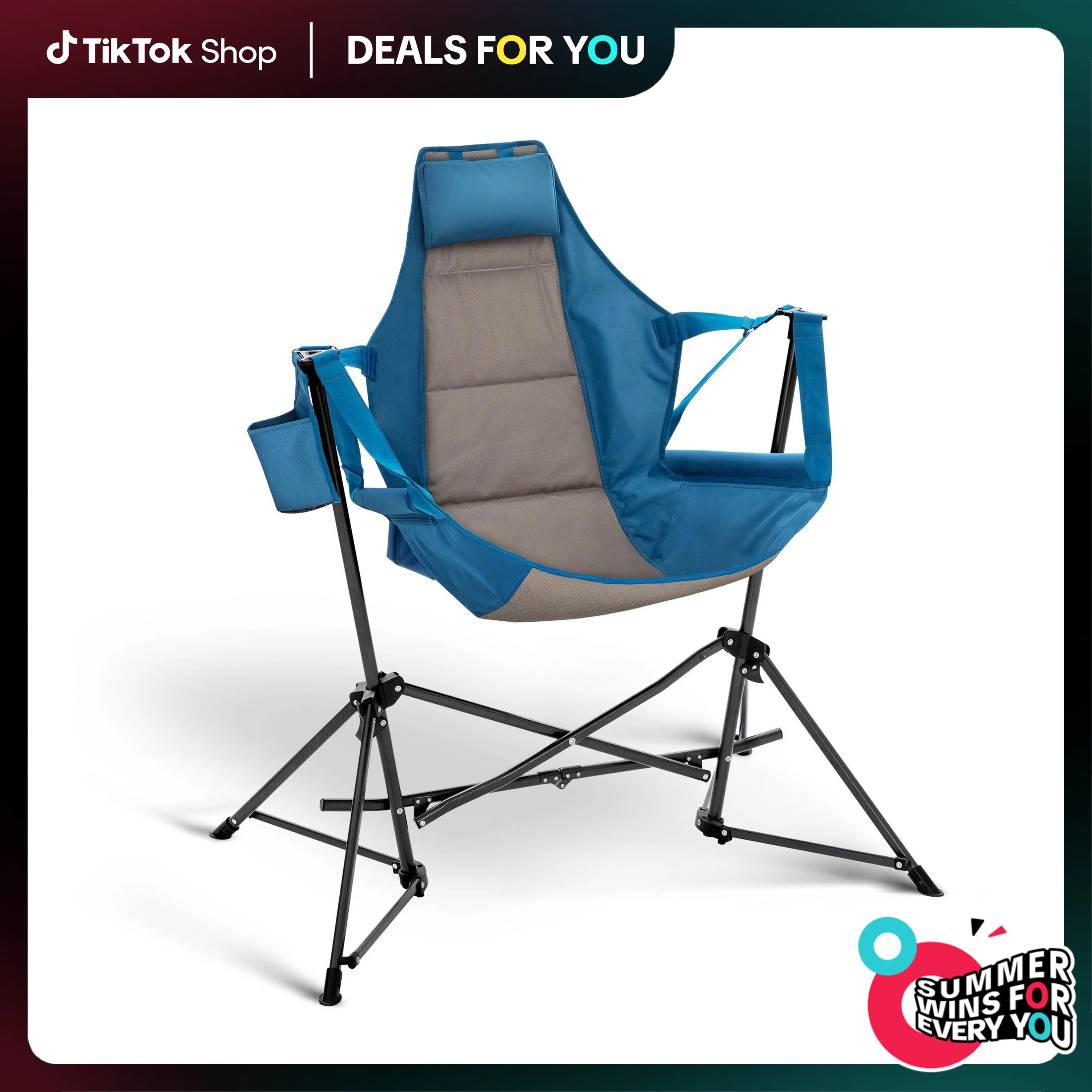 DealsForYouDays PHIVILLA Hammock Folding Rocking Chair with Cup Drink Holder, High Back Padded Swinging Chair for Outdoor,Camping, Lawn,Backyard,Picnic