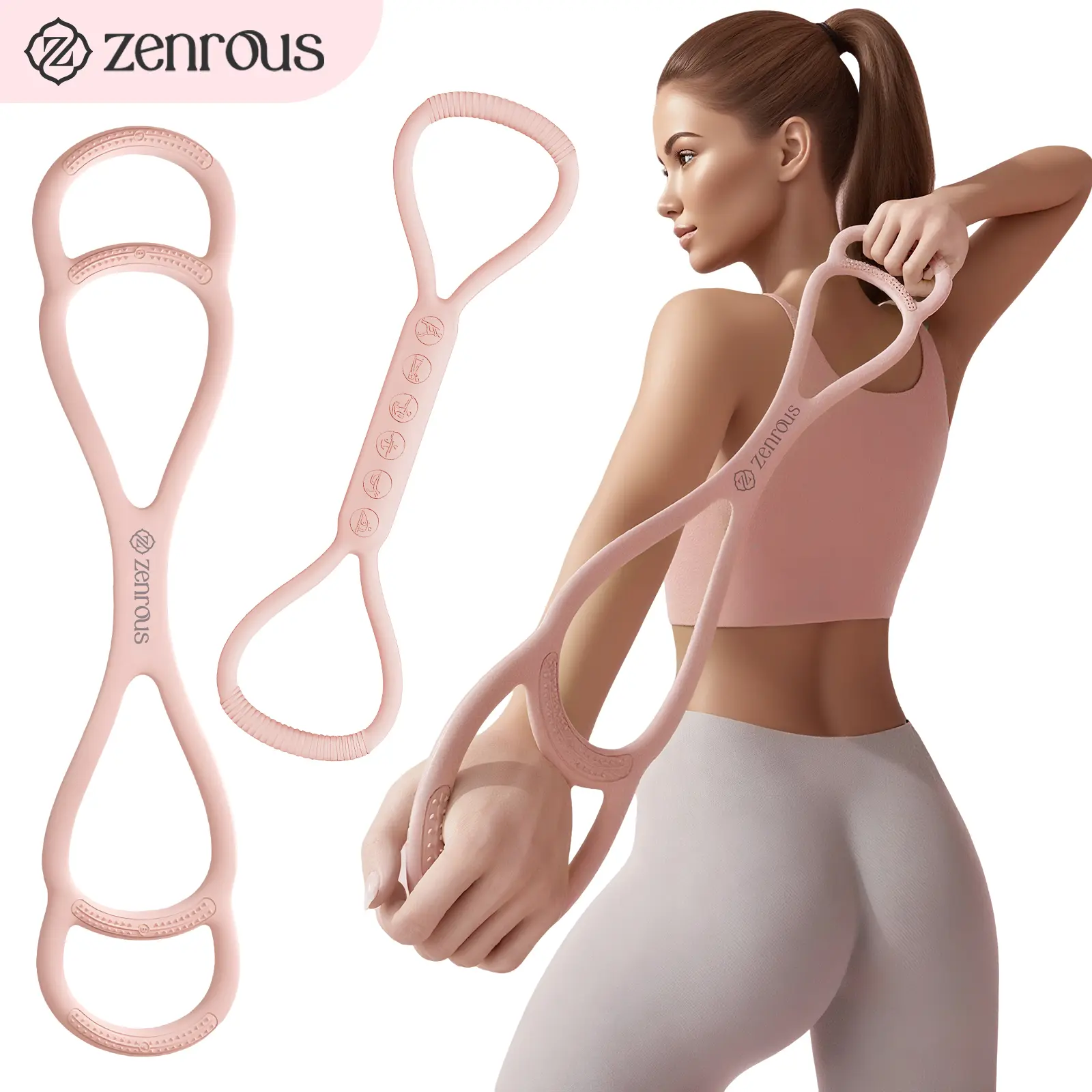 2.0 ZENROUS Upgraded Version, 15-25LBS, Figure 8 Resistance Band,3 Levels of Resistance, 8-Shaped Resistance Band, Elastic Band, Ideal for Arms, Shoulders, Back & Leg Stretching, Full Body Fitness Equipment, Portable for Home Use Workout Accessories
