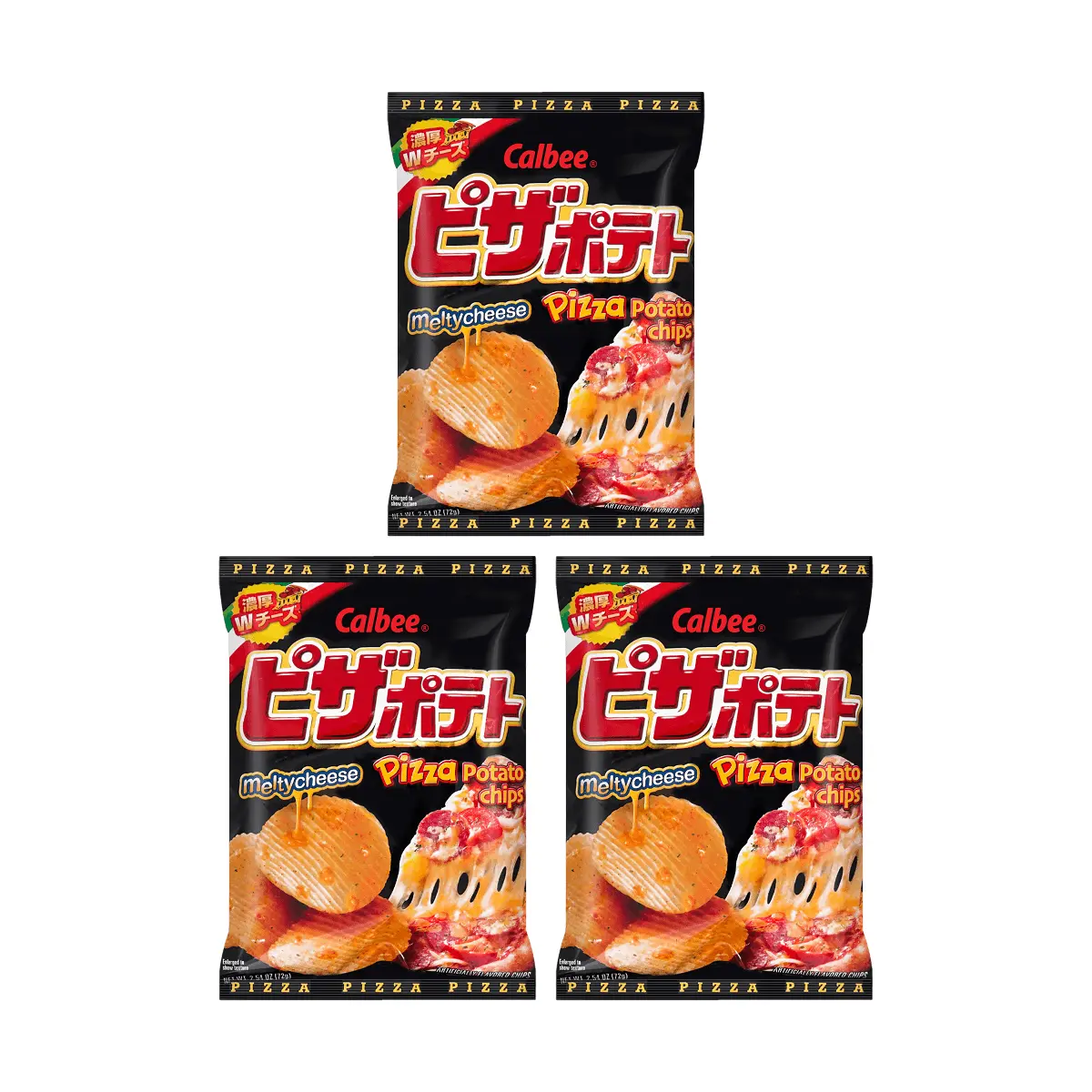 Calbee Japan Thick Cut Potato Chips - Cheese Pizza Flavor 72g (3 Pack) - Crispy Snack for Parties & Sharing