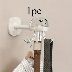 Creative Wall-Mounted Hooks, Punch-Free Adhesive Hooks for Kitchen, Bathroom, Living Room & More. Multi-Purpose Traceless Storage Rack, Nordic Style Fashion Rotatable Hooks. Cute Octopus Shape, Multi-Hook Integrated Design, Space-Saving.