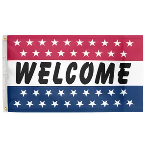 Welcome Stars Red/White/Blue 3'X5' Flag 68DD Nylon (90cm x 150cm) Business Flag (B6) RolFlags