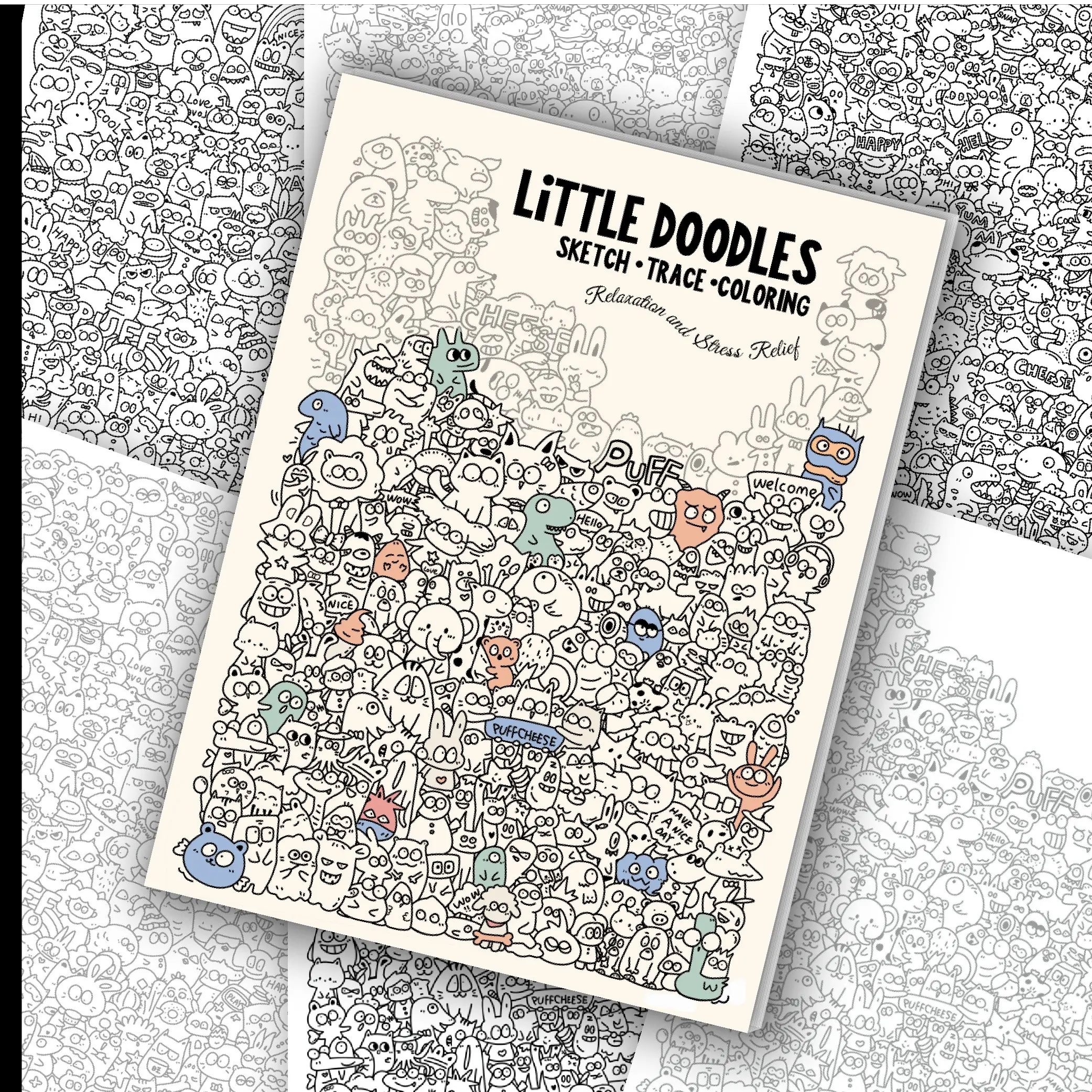 Three uses in one book | Sketch + Trace + Color + Coloring | A4/small A4/A5 dense doodle book | Relieve stress and boredom