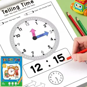 32 Pages Telling Time Clock Cognitive Practice Book, Early Education Intelligence Learning Workbook for Kids, Exercise Time Awareness, Visual Learning Tools, Preschool Learning Materials