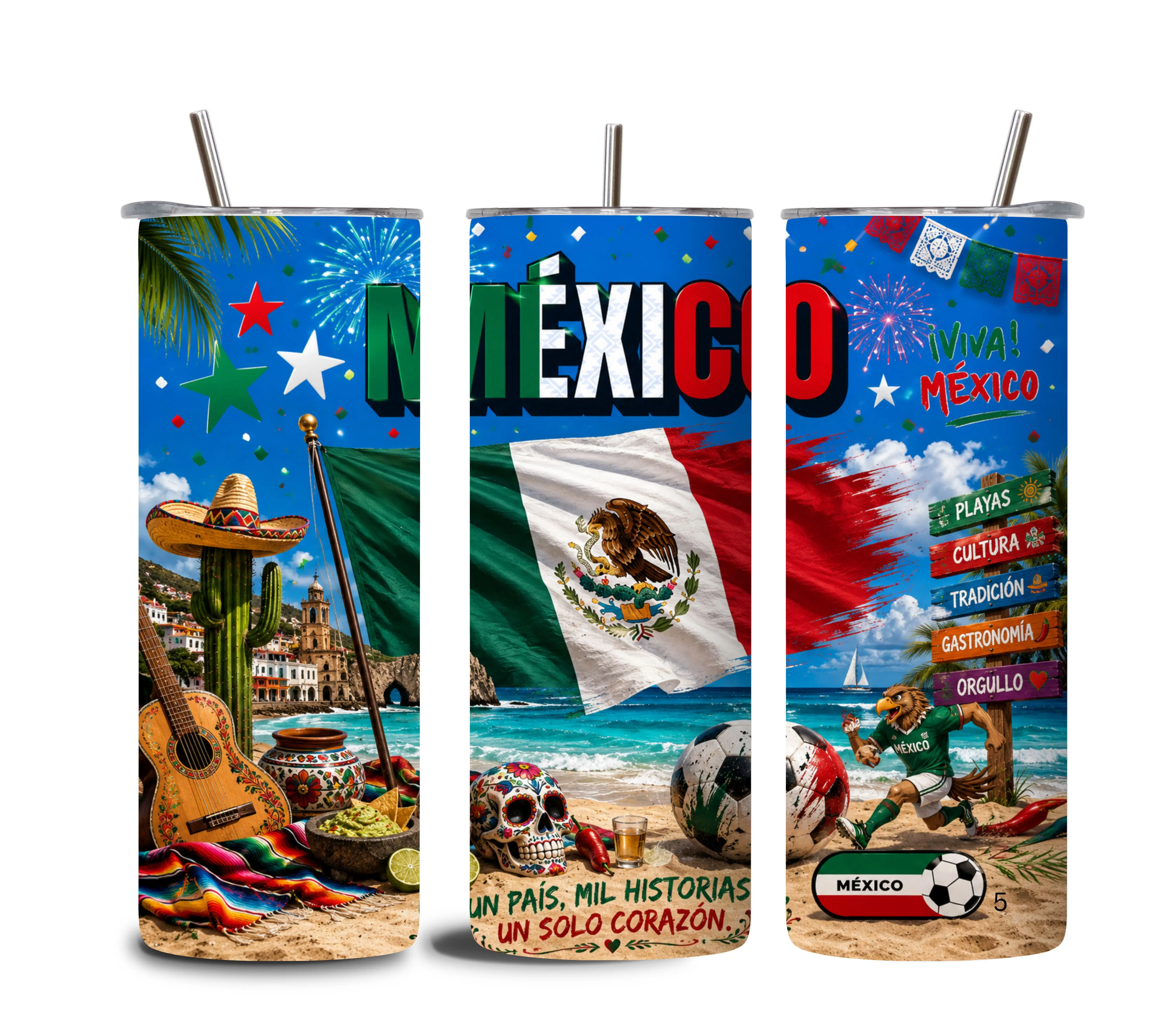 Vaso Tumbler México 20 oz – Diseño Patriótico con Bandera, Cultura Mexicana