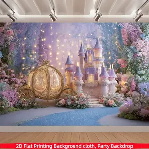 Princess Castle Background Cloth, Including Pumpkin Carriage and Flower Patterns - Suitable for Fairy Tale Weddings, Birthday Parties, and Dance Party Decoration, Photography Background Wall Art, Girls' Birthday Background Decoration, Polyester Material