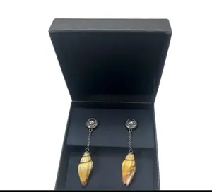 Pre-owned PRADA Shell Earrings & Metal Logo #1155