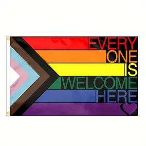 3x5ft LGBTQ+ Inclusive Rainbow Pride Banners with "Everyone Is Welcome Here" Message - Durable Polyester Home/Office Decor - Vibrant Geometric Design, Easy to Hang, No Batteries Needed