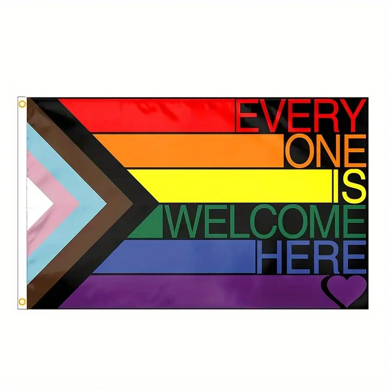 LGBTQ+ Inclusive Rainbow Pride Printed Tapestry Banner (3x5ft) - Inclusive "Welcome All Here" Message, Durable Polyester, Vibrant Geometric Design, Easy To Hang, Machine Washable, No Batteries Needed, Home/Office Decor, Banners, Rainbow Stripes
