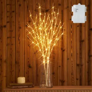 Lighted Artificial Twig Birch Branch with Fairy Lights 30IN 100 LED Battery Operated, White Willow Branch with Lights for Christmas Holiday Wedding Party Decoration