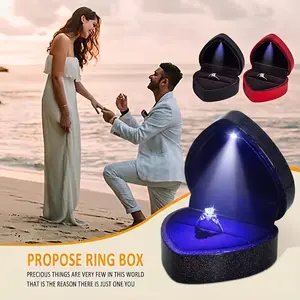 Luxury Heart Shaped Ring Box with LED Light - Velvet Ring Jewelry Case Suitable for Weddings, Engagements, Proposals, Birthdays, Anniversaries, Thanksgiving Gift, Jewelry Boxes