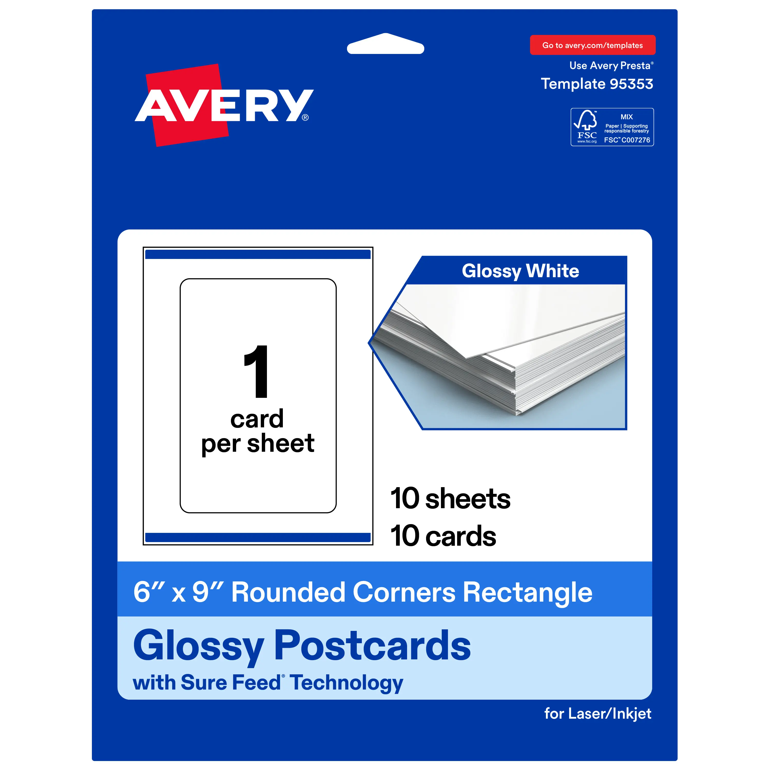 Avery Glossy White Postcards, 6" x 9" Rectangle Rounded Corners