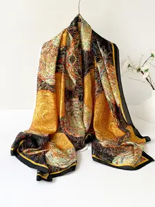 Spring New Women's Silk Scarf, Chinese Style Sun Protection Shawl, Fitted Chiffon Long Tie, Casual Leopard Pattern, All Seasons